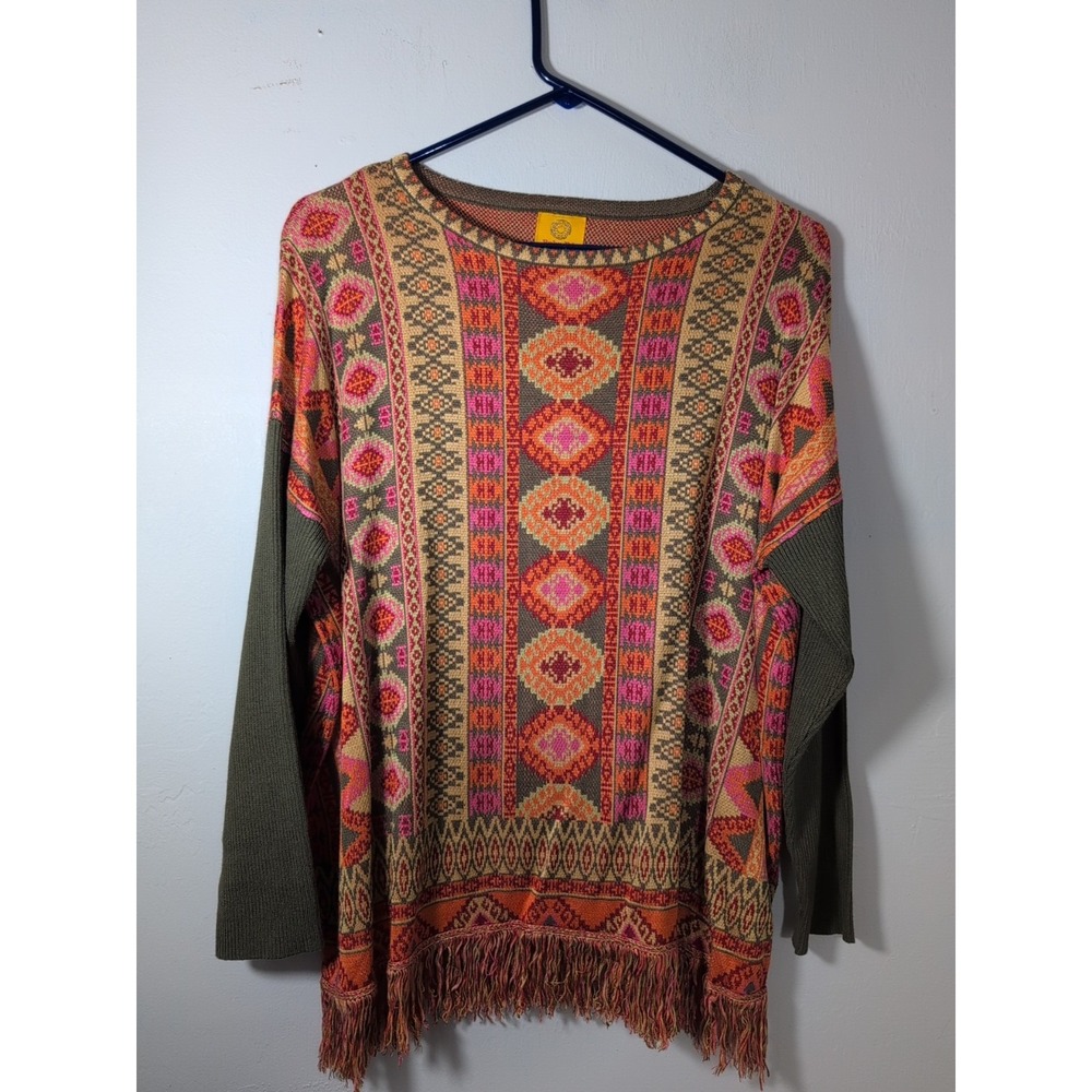 Ruby‎ Rd Women's Long Sleeve Fringe Sweater Multicolor Size L/XL